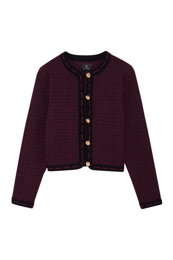Nora Tweed Cardigan - Burgundy