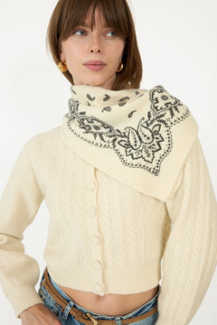 Adelina Paisley Knit Scarf - Off White