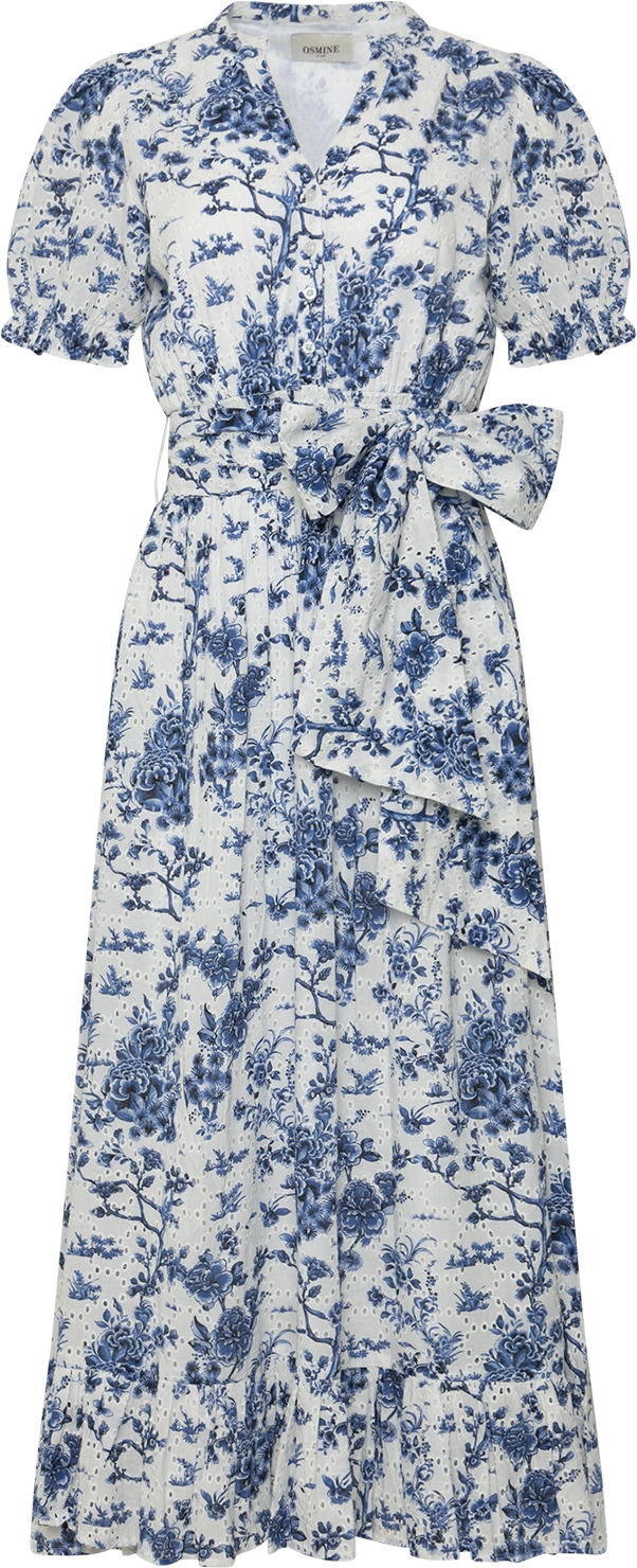 Gertrude Broderie Anglaise Maxi Dress - White/blue