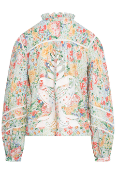 Rendeira Multicolor Cutwork Long Sleeve Blouse - Orange