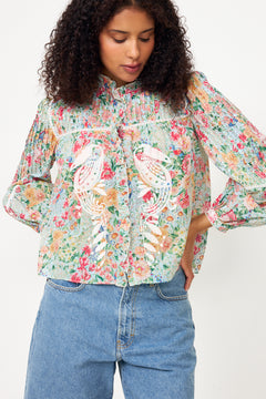 Rendeira Multicolor Cutwork Long Sleeve Blouse - Orange