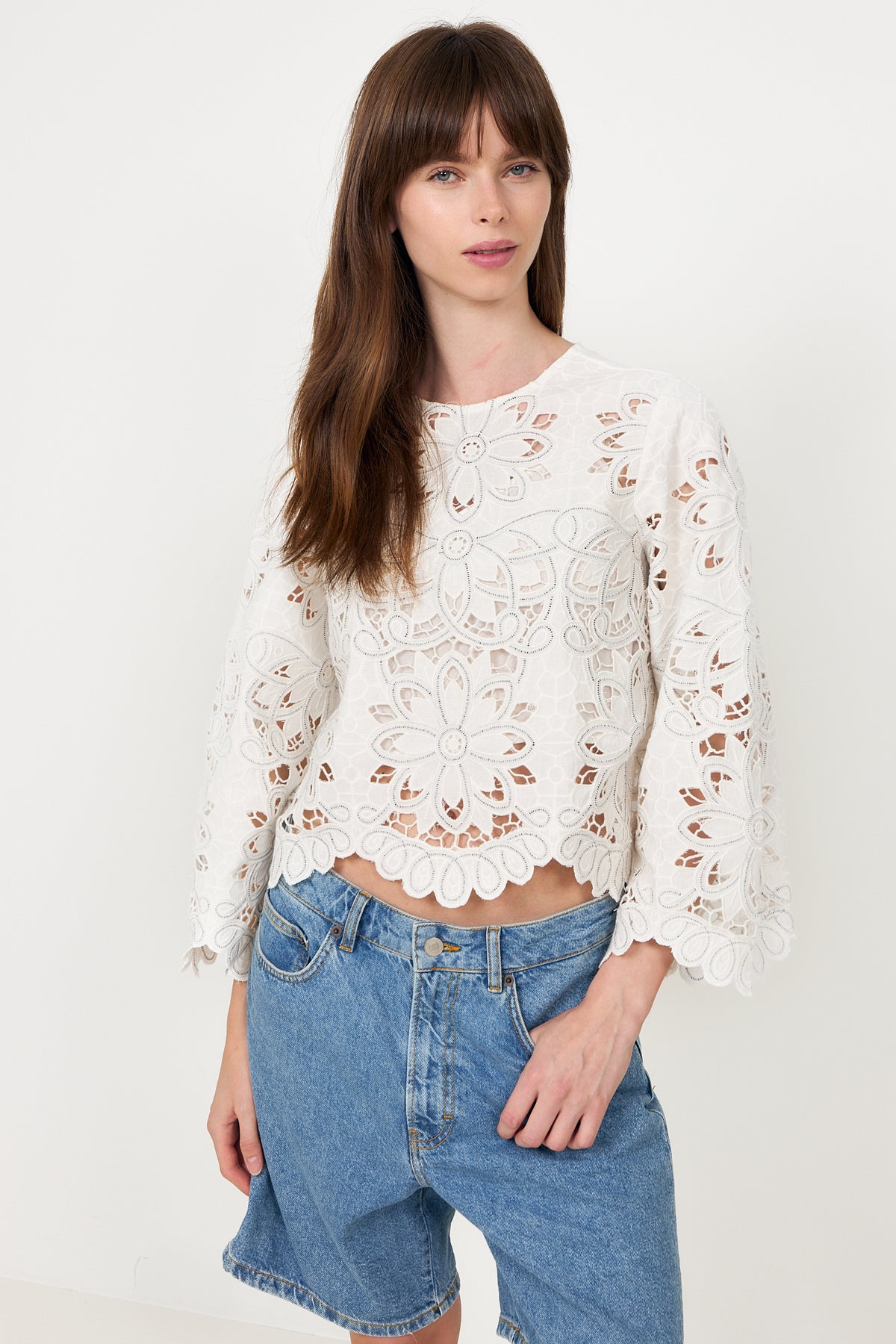 Flowers Richelieu Long Sleeve Blouse - Off-White