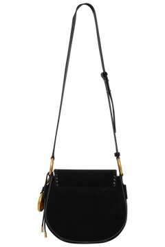 Josie Medium Whipstitched Suede Saddle Bag - Black
