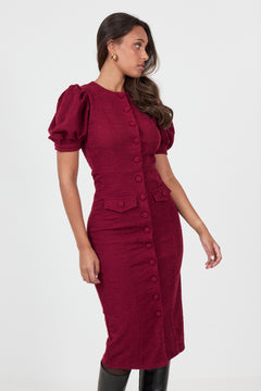Irma Boucle Midi Dress - Bordeaux