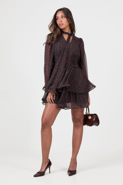 Jadine Wave Mini Dress - Black/red