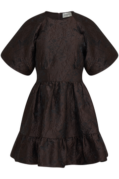 Svanhild Brocade Mini Dress - Dark Brown