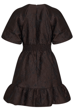 Svanhild Brocade Mini Dress - Dark Brown