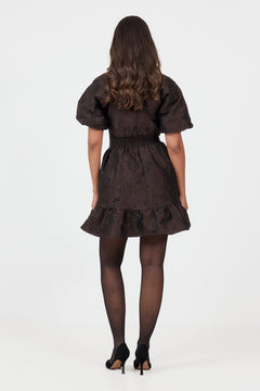 Svanhild Brocade Mini Dress - Dark Brown