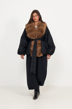 Faux Fur Collar  Jacket - Black
