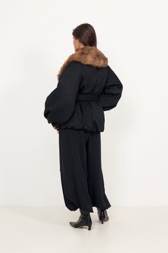 Faux Fur Collar  Jacket - Black