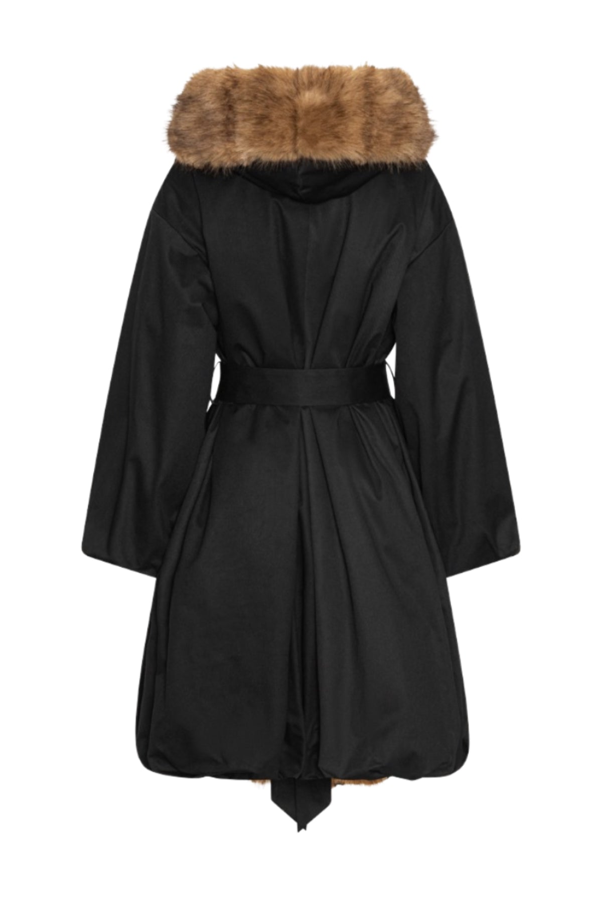 Faux Fur Collar Coat - Svart