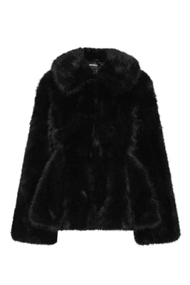 Faux Fur Flared Jacket - Black