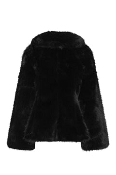 Faux Fur Flared Jacket - Black