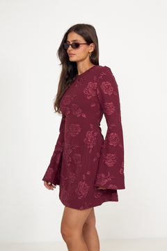 Jacquard LS Mini Dress - Zinfandel