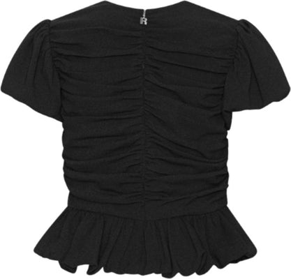 Ruched Puff Sleeve Top - Svart