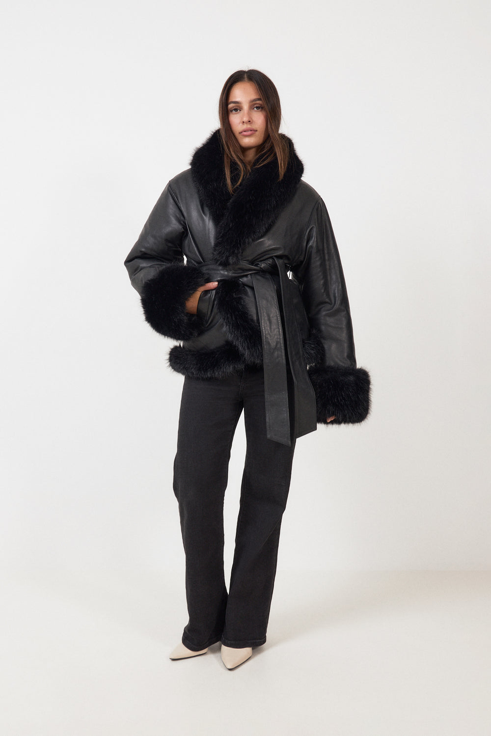 Bonded Leather Jacket - Black