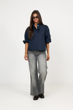 Ella Blouse - Marine Poplin