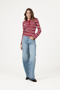 Marte Ls Stripe Polo - Red