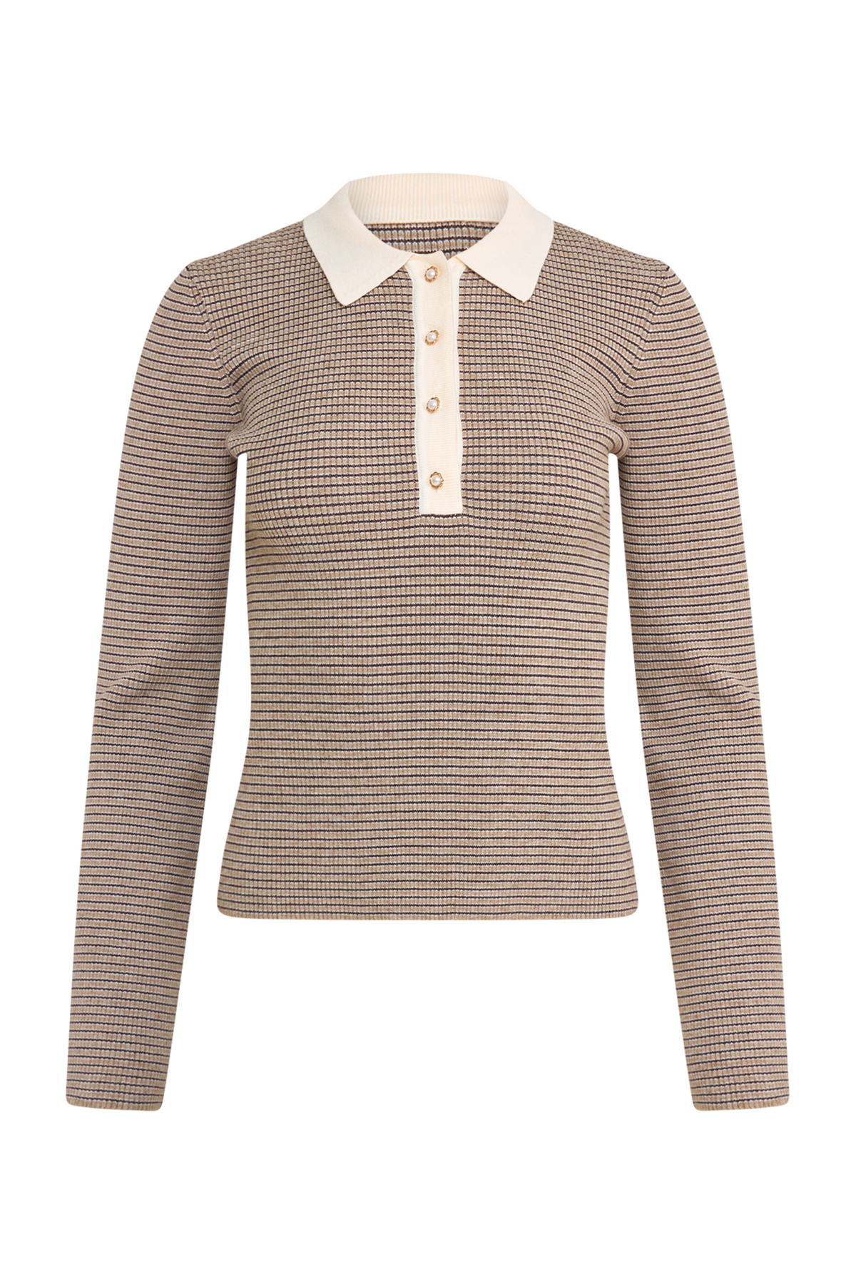 Marte Ls Mini Stripe Polo - Beige