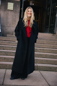 Caroline Wool Funnel Coat - Black