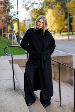 Caroline Wool Funnel Coat - Black