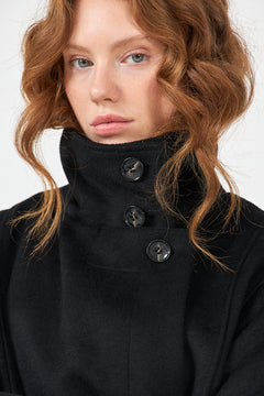 Caroline Wool Funnel Coat - Black