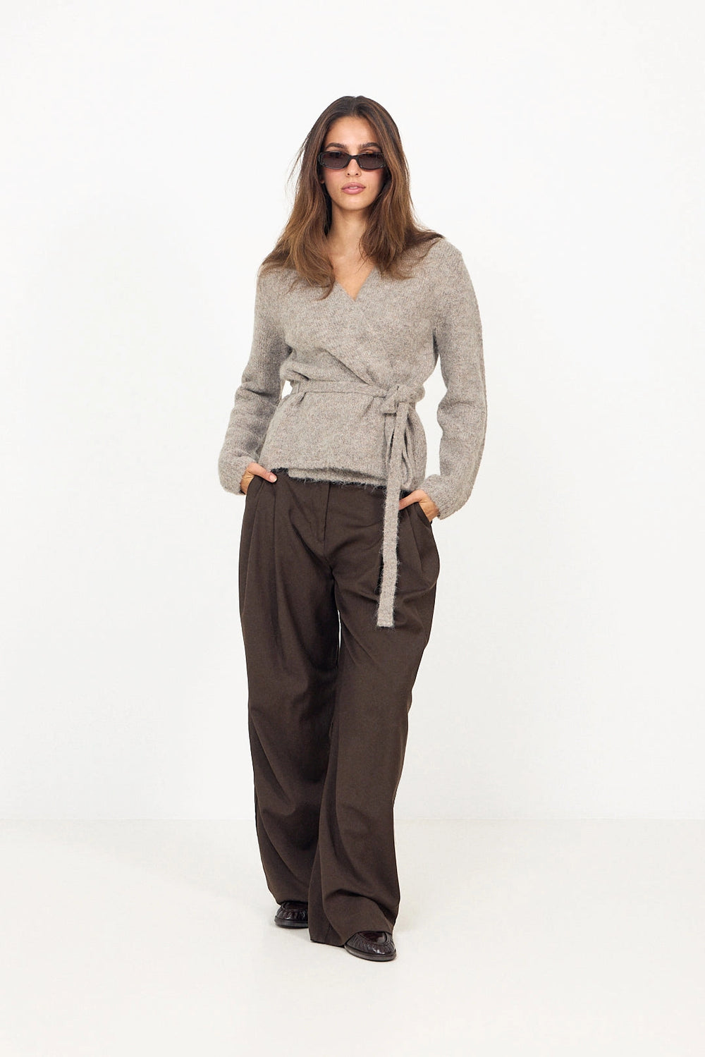 Gabriella Ls Knit Belt Cardigan - Steel Gray