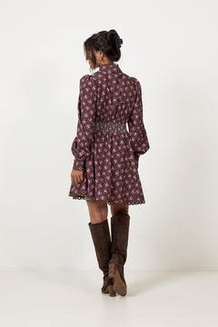 Disa Cord Mini Dress - Brown Floral