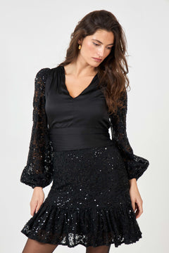 Lani Bling Lace Mini Dress - Black