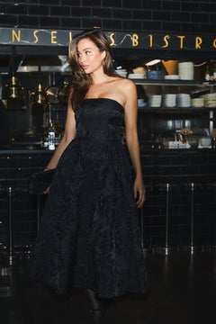 Diora Brocade Midi Dress - Black