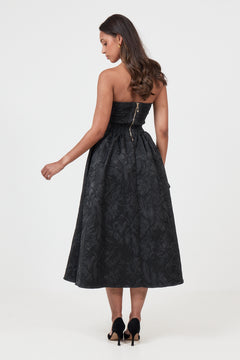 Diora Brocade Midi Dress - Black