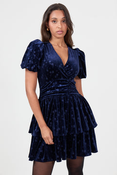 Jade Velvet Mini Dress - Navy