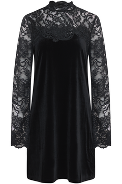 Dora Velvet Lace Mini Dress - Black