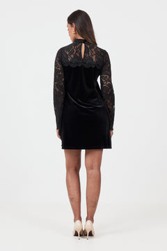 Dora Velvet Lace Mini Dress - Black