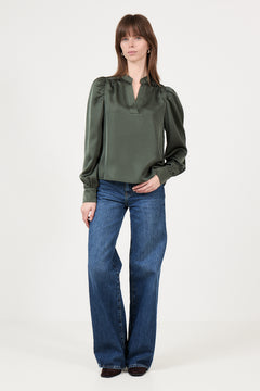 Rosslyn Heavy Sateen Blouse - Deep Green