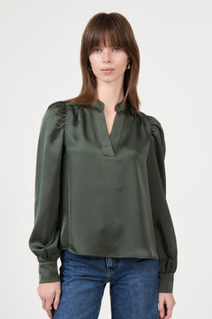 Rosslyn Heavy Sateen Blouse - Deep Green