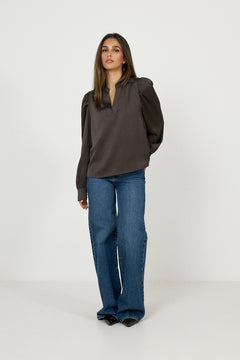 Rosslyn Heavy Sateen Blouse - Dark Brown
