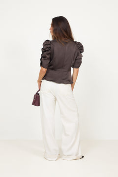 Benua Heavy Sateen Blouse - Dark Brown