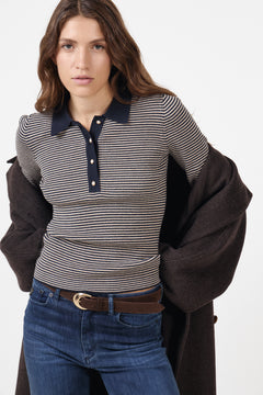 Marte Ls Mini Stripe Polo - Navy