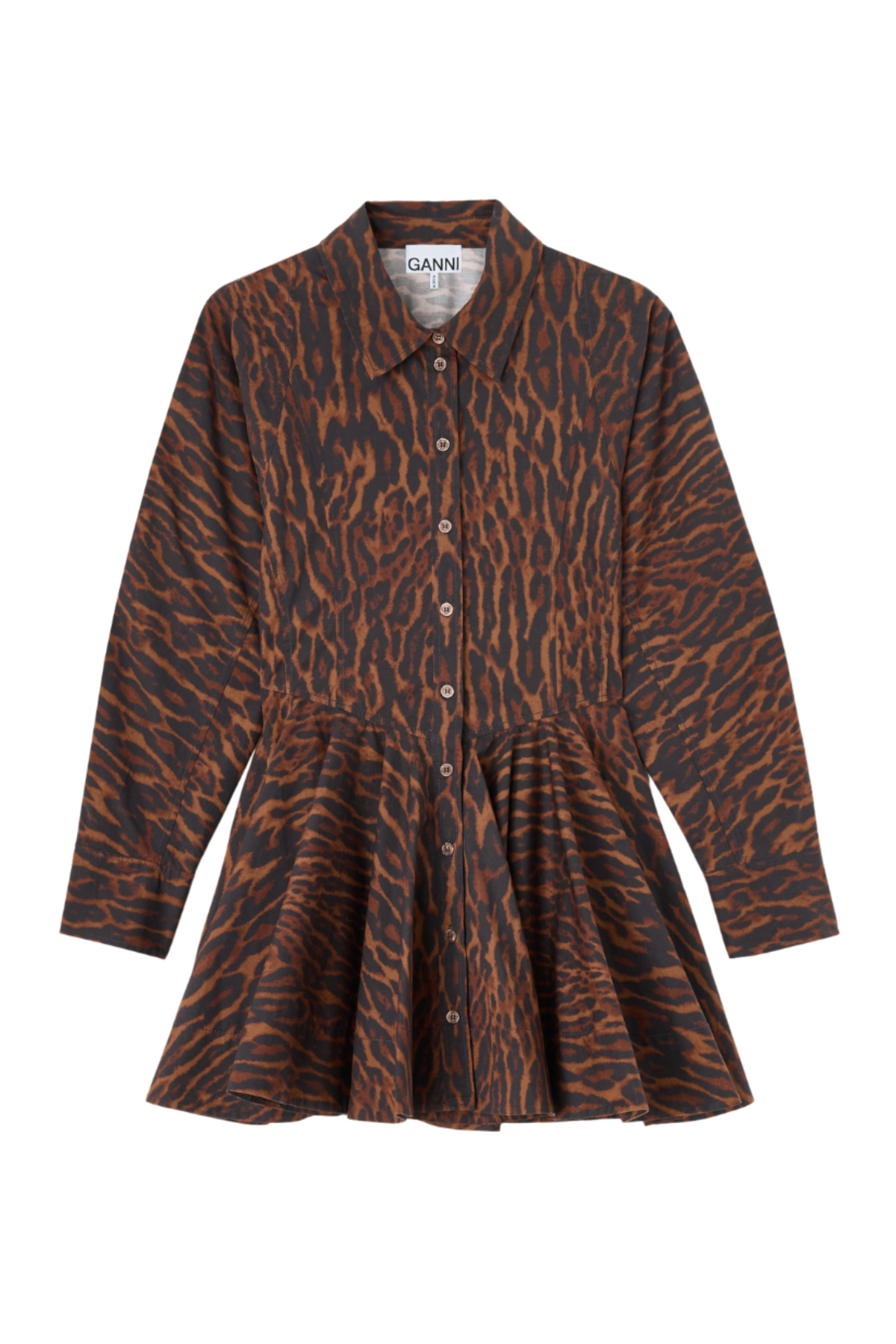 Printed Stretch Cotton Peplum Mini Dress - Rawhide