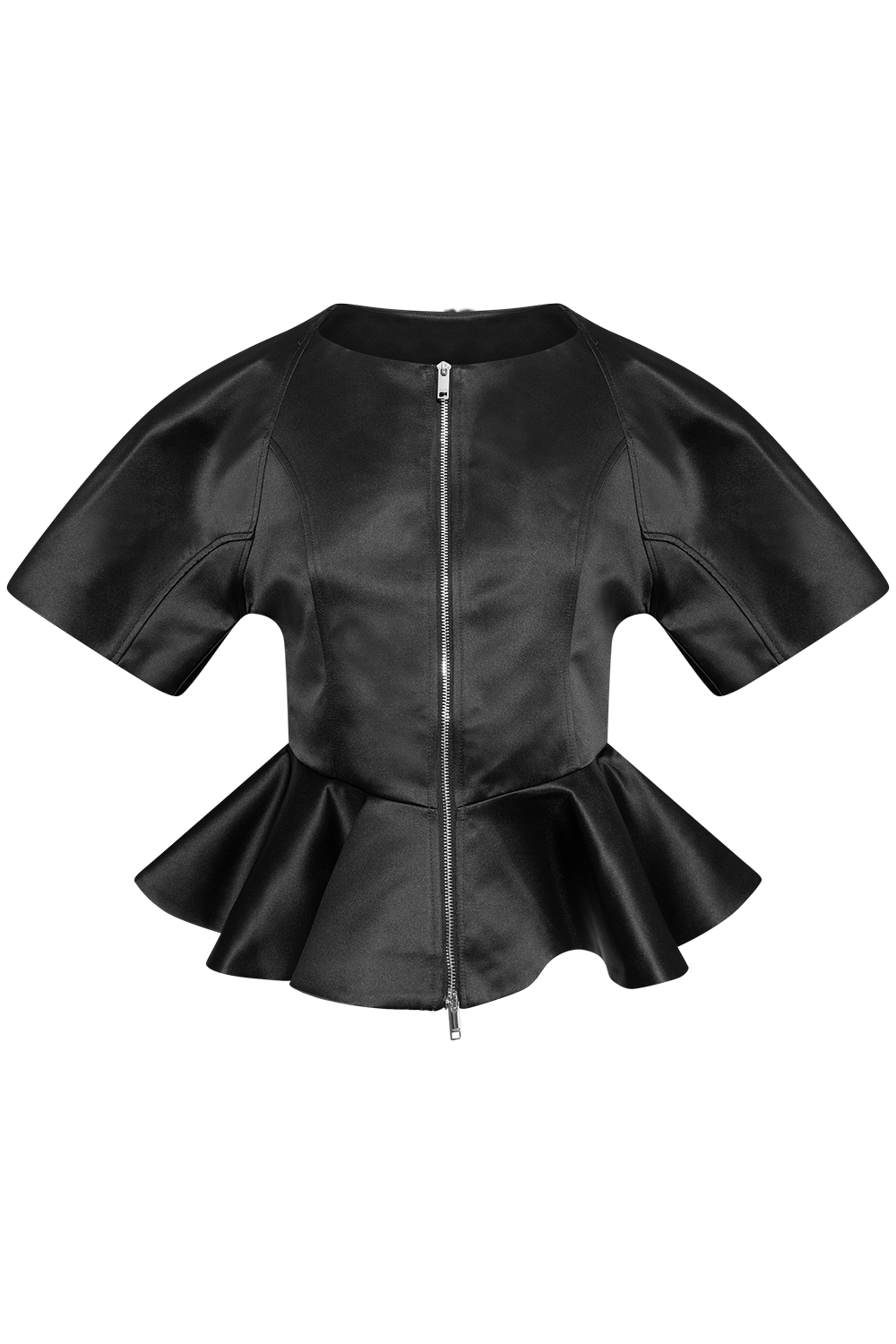 Duchesse Satin Peplum Zip Blus - Svart