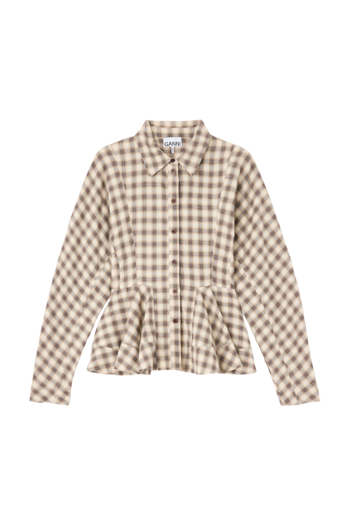Light Check Flannel Peplum Shirt - Oyster Gray