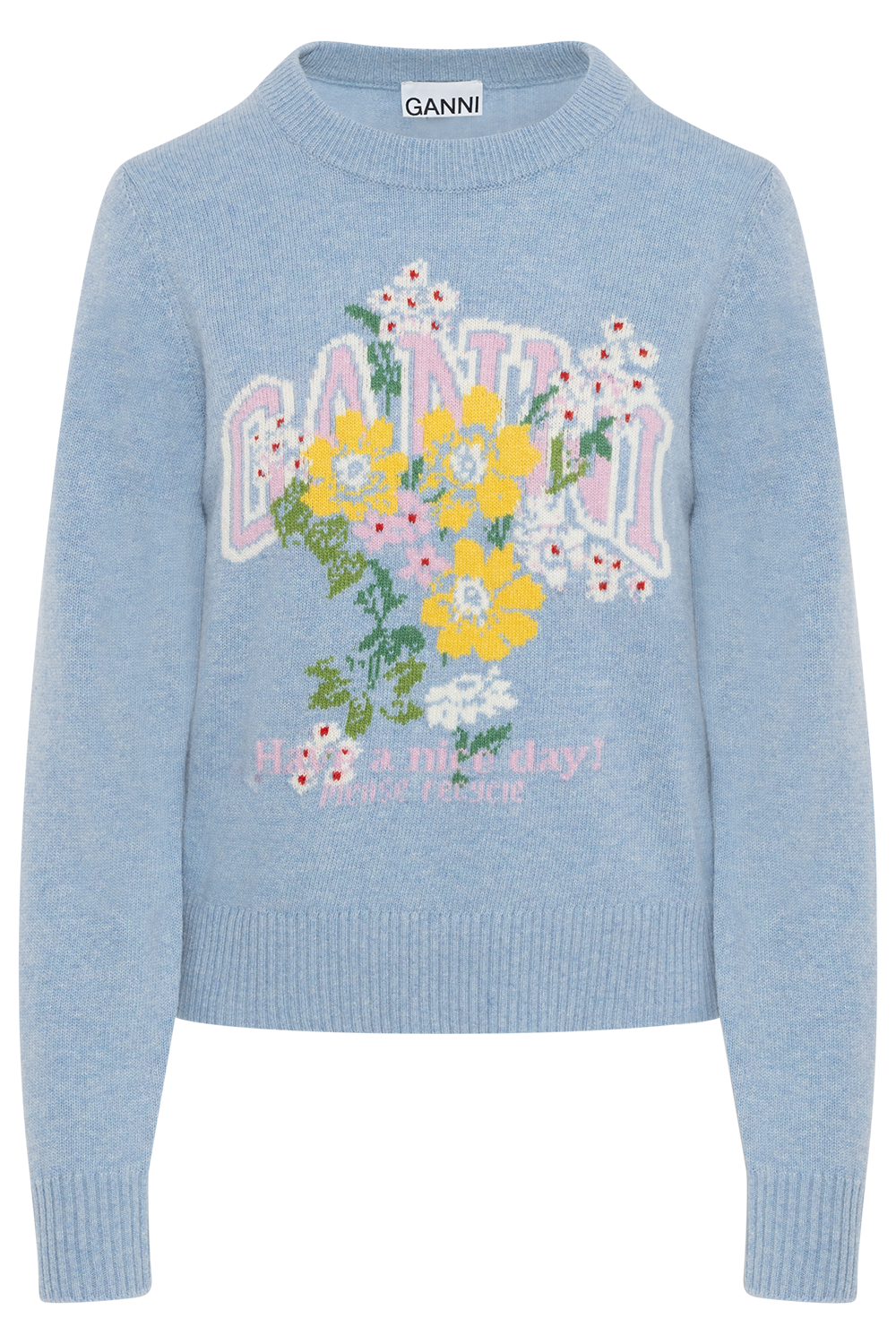 Graphic Wool Sweater Flowers - Blue Bonnet