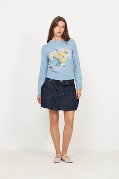 Graphic Wool Sweater Flowers - Blue Bonnet