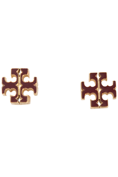Small Icon Enamel Stud Earrings - Tory Gold / Burgundy
