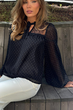 Hera Lace Dots Blouse - Black