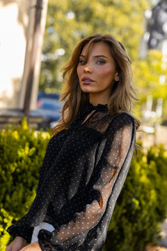 Hera Lace Dots Blouse - Black
