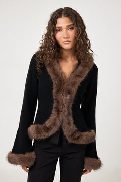 Bonnie Faux Fur Cardigan - Black