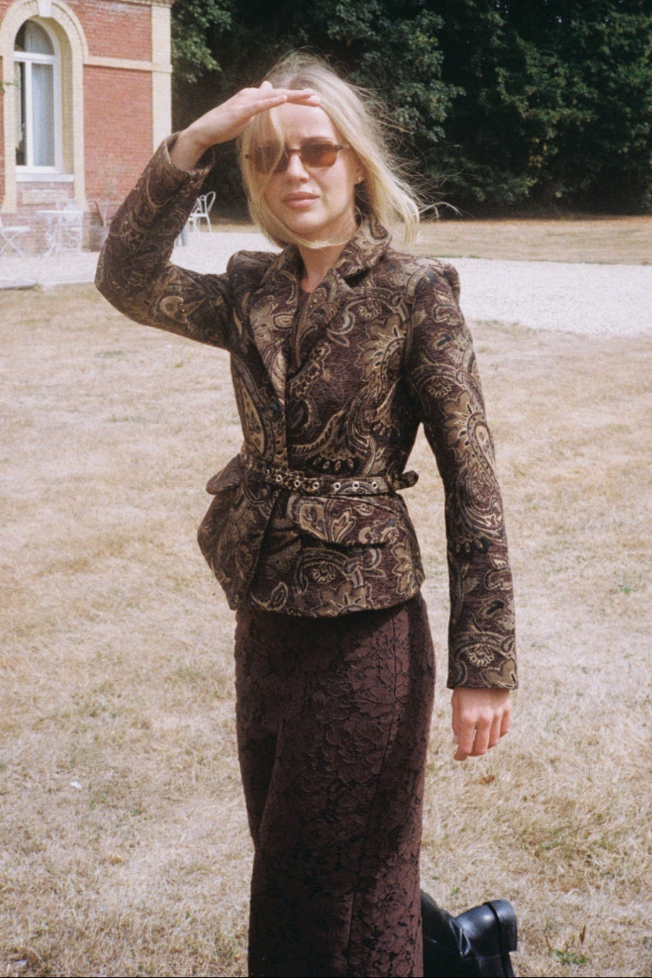 Aurelie Jacquard Belted Blazer - Brown Paisley
