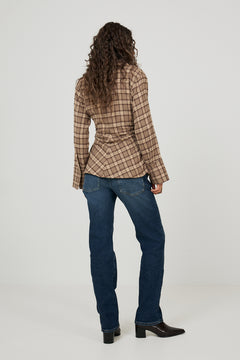 Lola Plaid Fitted Shirt - Beige